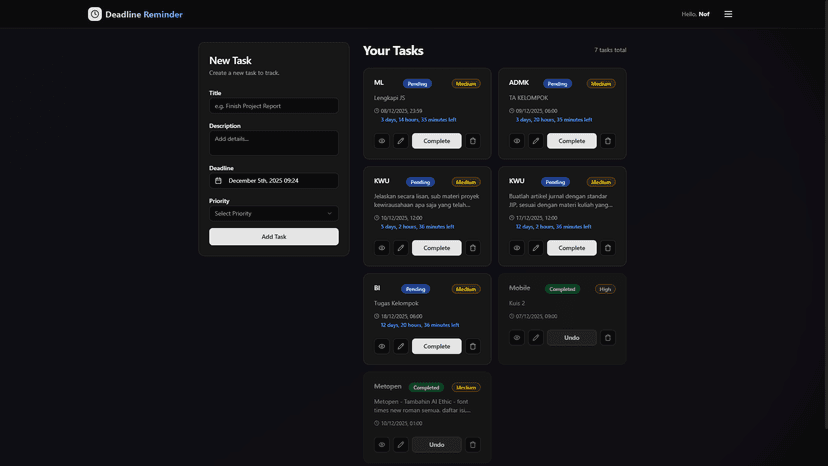 Cuplikan Deadline Reminder